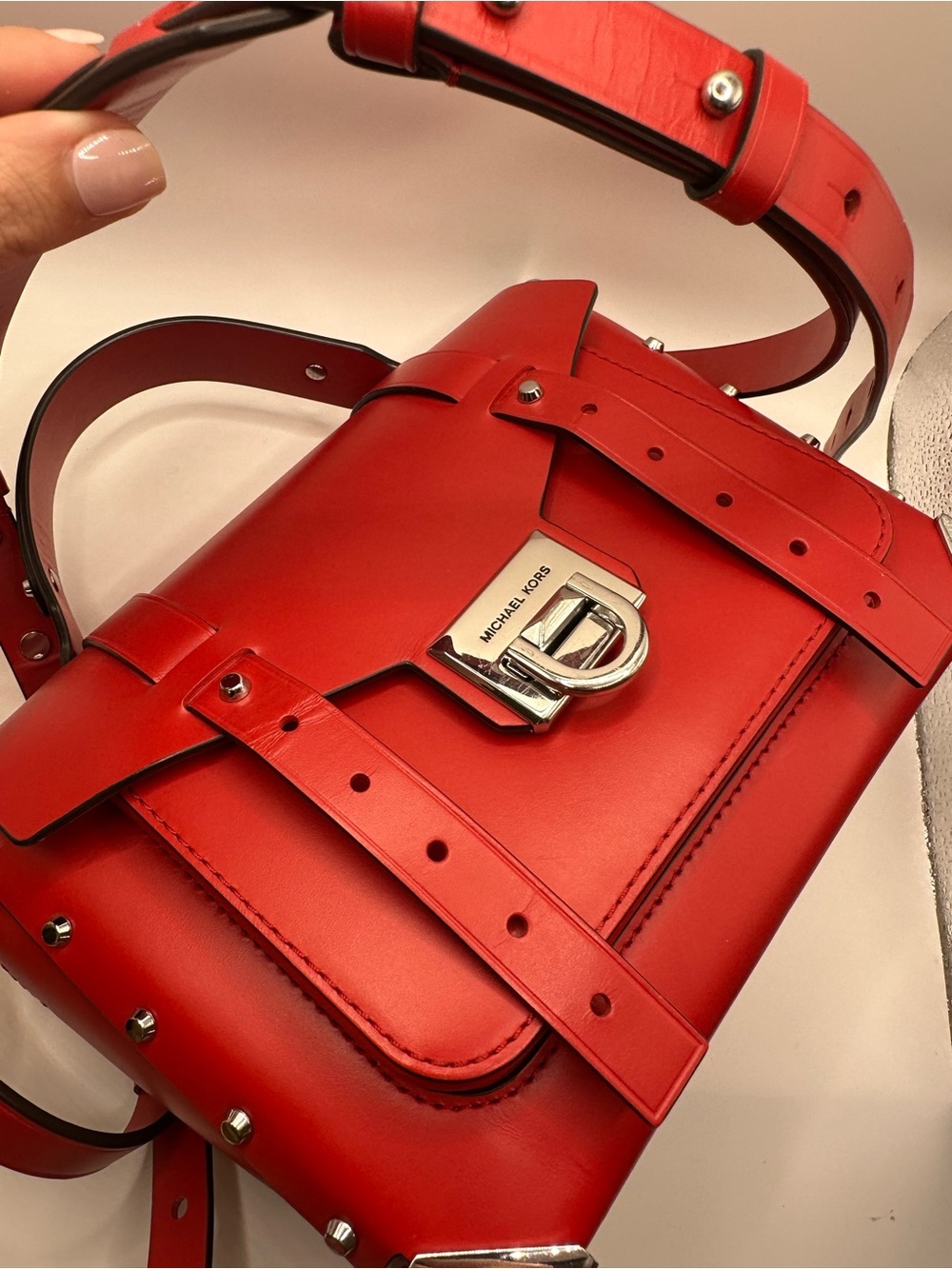 Michael Kors Red Leather Structured Satchel with Silver Hardware - Picture 2 of 11